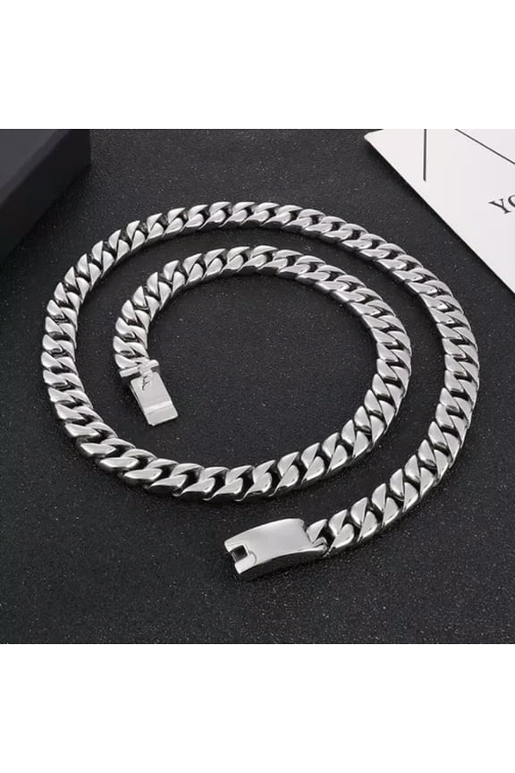 Mens Casting Cuban Chain Link Necklace Polished Heavy Stainless Steel 12mm Gifts-28 inches For Necklace
