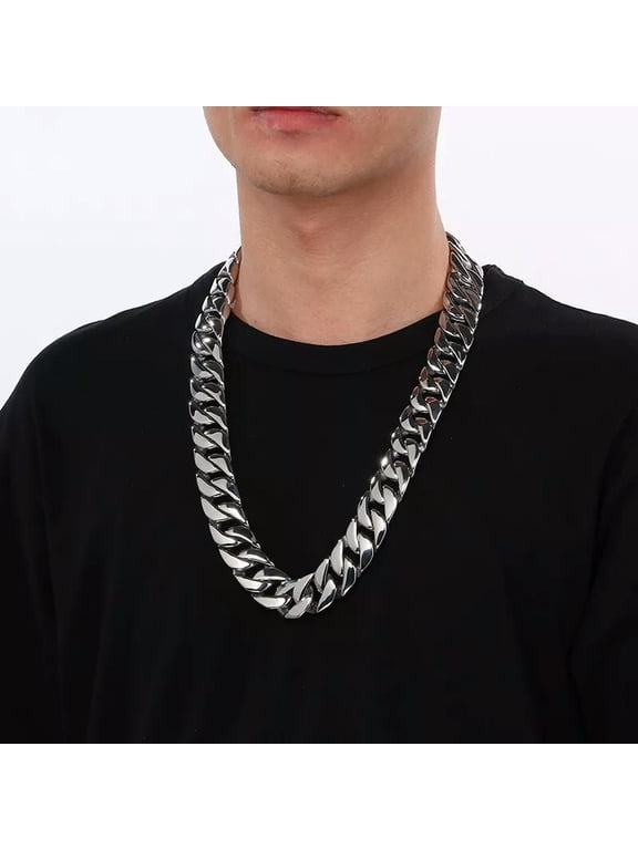Mens Choker Large Stainless Steel Miami Cuban Chain Necklace 24mm 26'' Polished