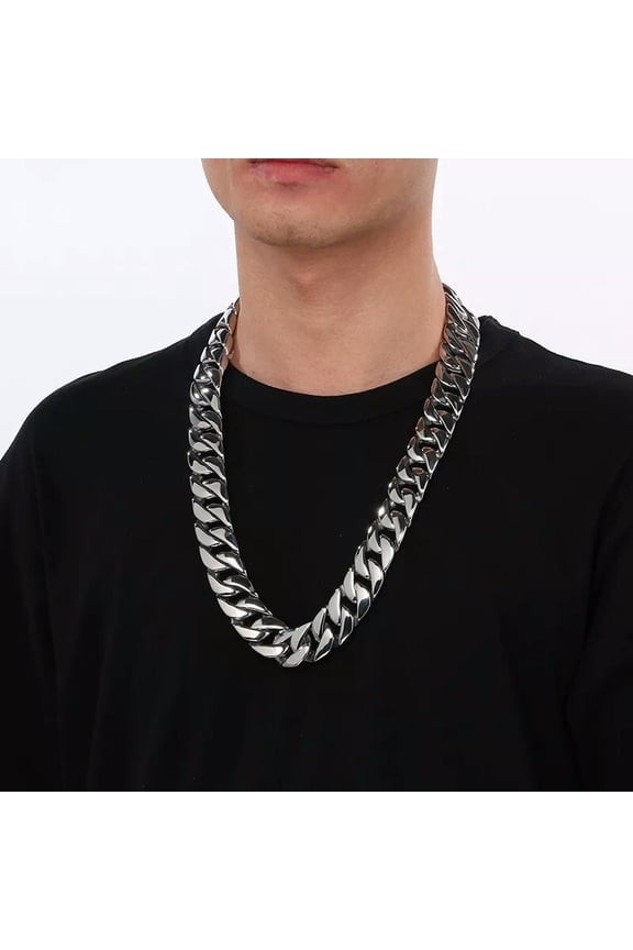 Mens Choker Large Stainless Steel Miami Cuban Chain Necklace 24mm 26'' Polished