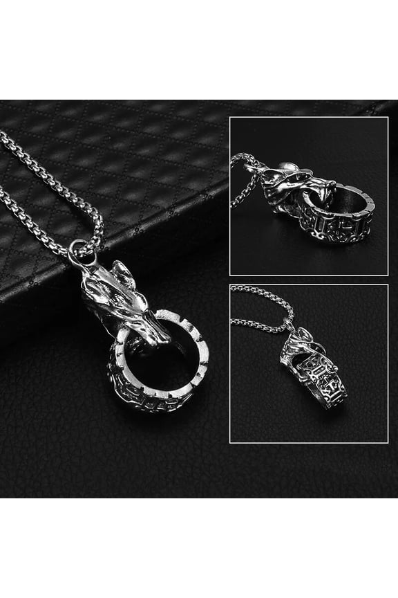Mens Dragon Head Ring Pendant Necklace Goth Punk Hip Hop Biker Jewelry Chain 24"