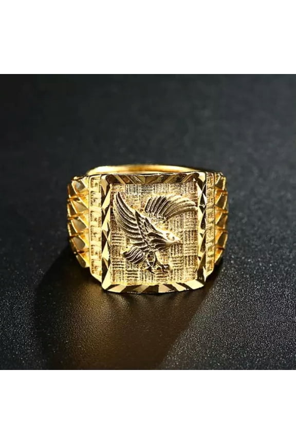 Mens Eagle Ring Gold Silver Plated Band Hip Hop Biker Punk Rings Dad's Jewelry-01# Gold Eagle Ring-6