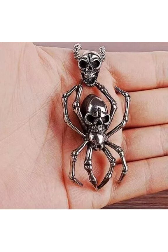 Mens Gothic Silver Spider Pendant Necklace Punk Retro Rock Jewelry Box Chain 24"