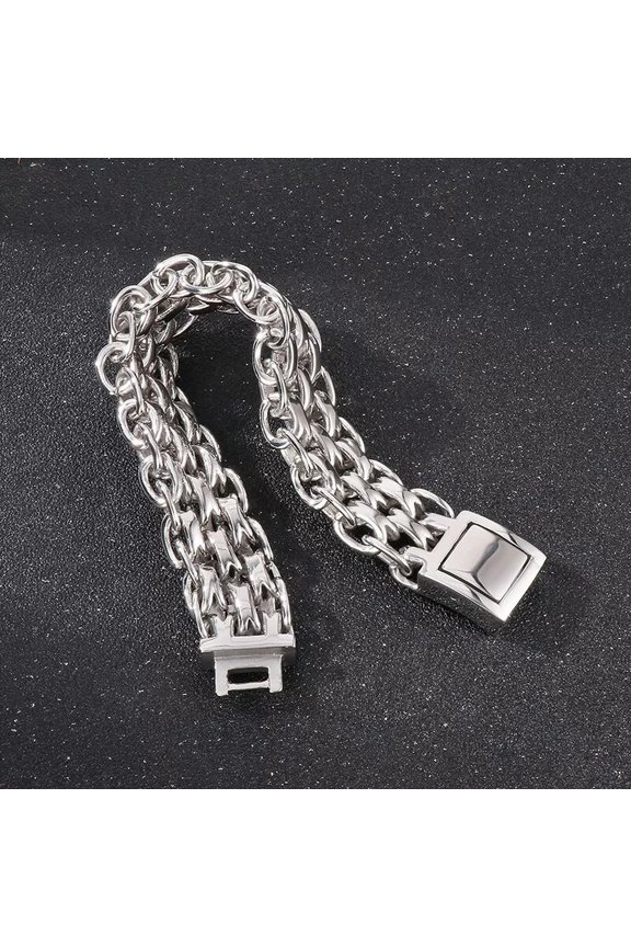 Mens Heavy Double layer O-chain Link Bracelet Stainless Steel Cool 20mm 9.6inch