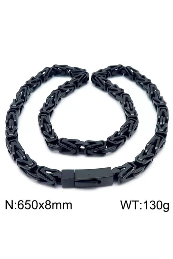 Mens Huge Knot King Chain Byzantine Necklace Stainless Steel 8mm 26'' Heavy 130g-black
