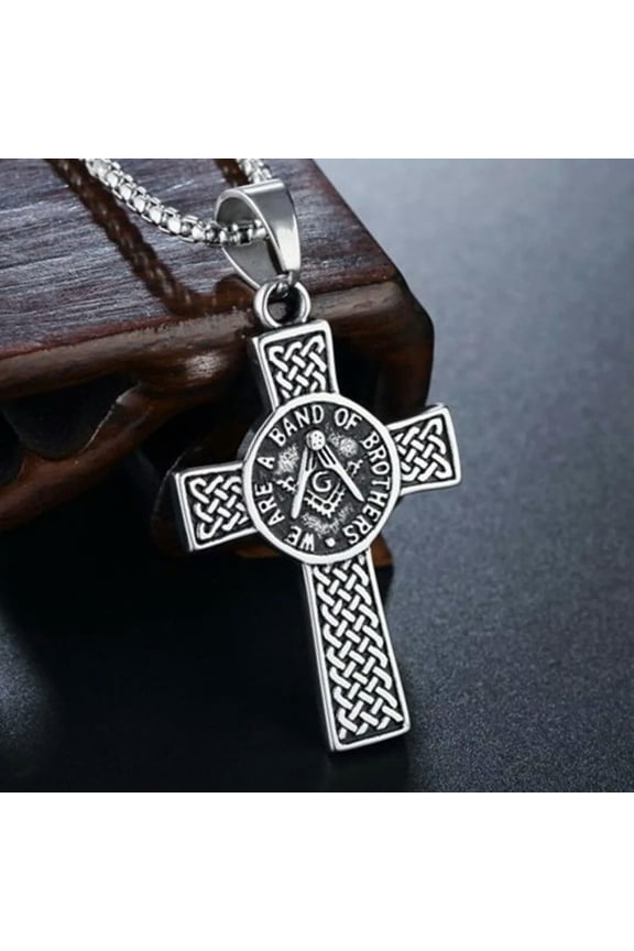 Mens Masonic Cross Pendant Necklace Gothic Punk Rock Biker Jewelry Chain 24"