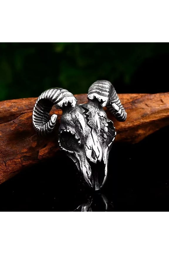 Mens Punk Gothic Ram Skull Pendant Necklace Retro Rock Jewelry Box Chain 24"