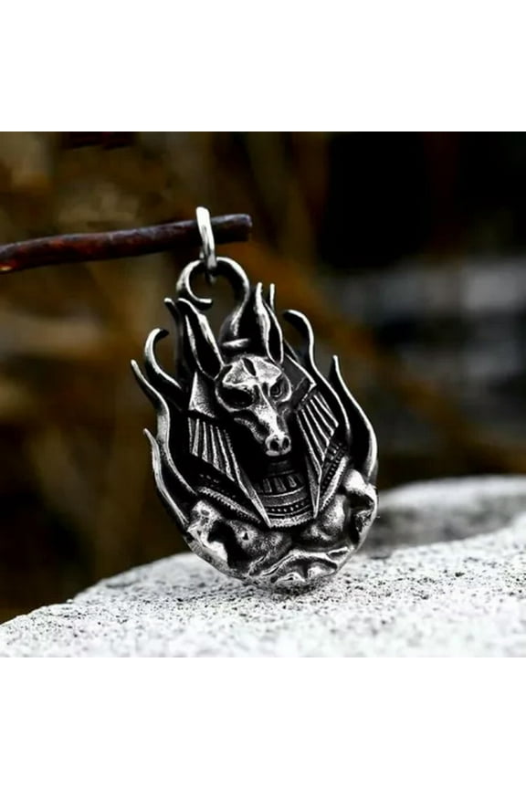 Mens Punk Gothic Silver Skull Cross Coffin Pendant Necklace Stainless Steel 24"-Style 10: Anubis