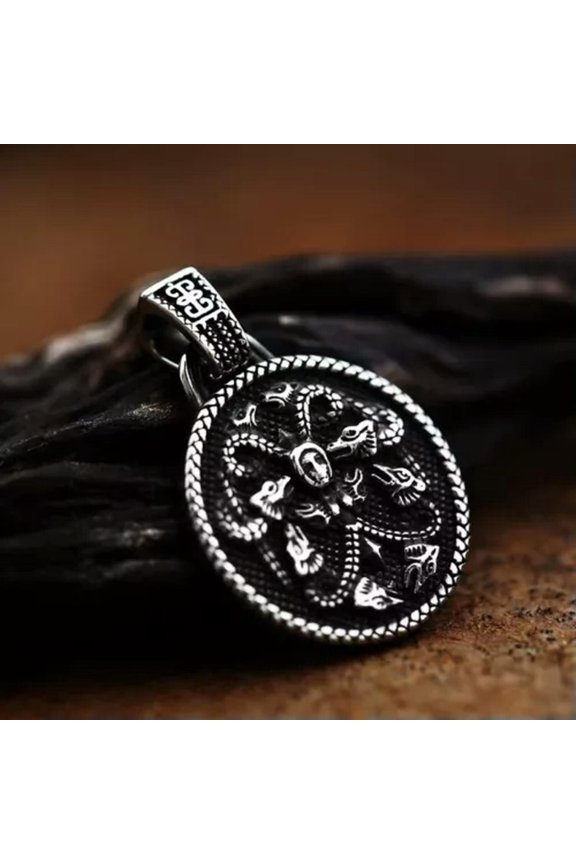 Mens Punk Jesus Cross / Viking Wolf / Skull Pendant Necklace Stainless Steel 24"-Style 6- Hydra (Nine Heads Snake)