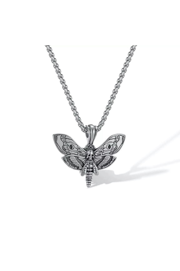 Mens Punk Stainless Steel Silver Moth skull skeleton pendant Necklace 3mm 24''