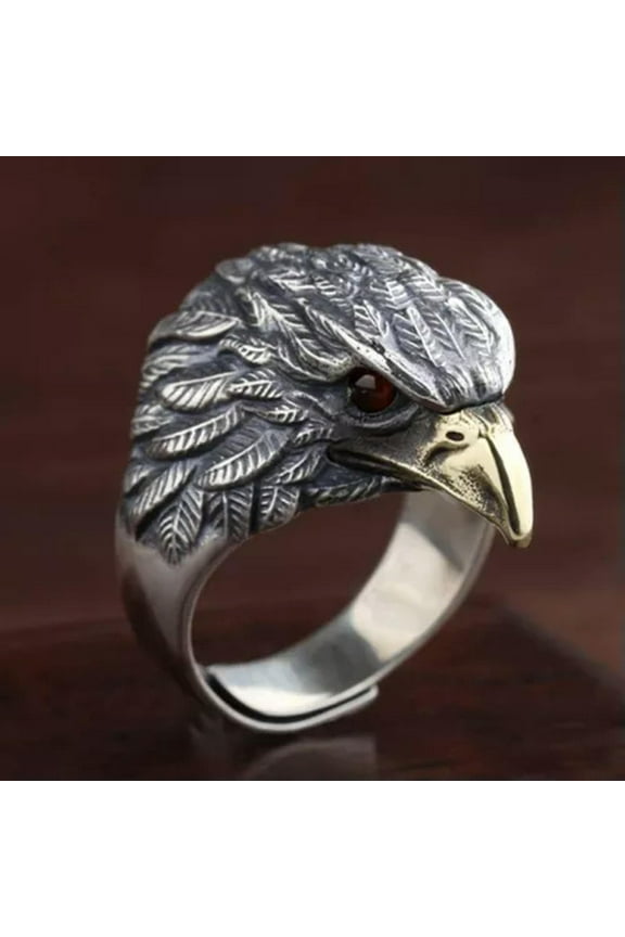 Mens Ring Silver Plated Eagle Open Ring Fashion Adjustable Ring Gift