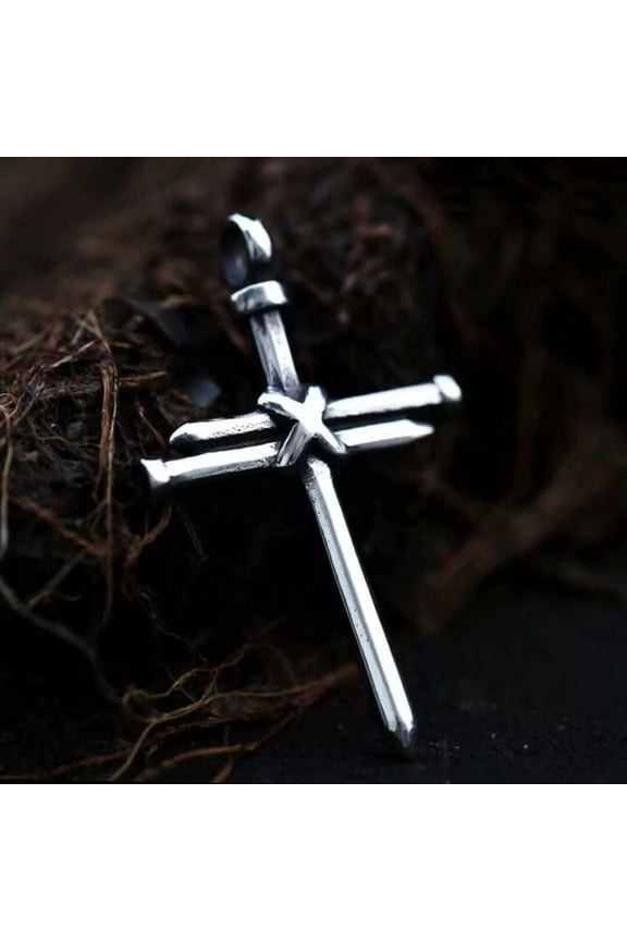 Mens Silver Christ Jesus Nail Rope Cross Pendant Necklace Chain Catholic Jewelry