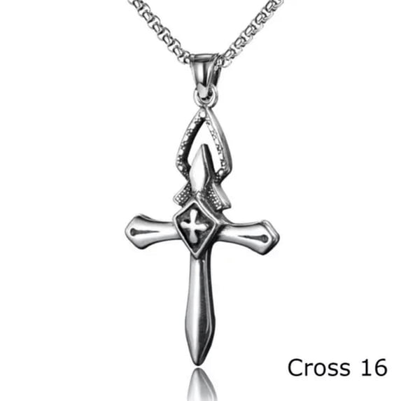 HOOUN Mens Silver Cross Pendant Christian Necklace Lord's Prayer Jewelry Box Chain 24"-Cross 16