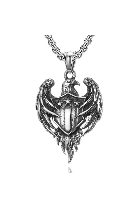 Mens Silver Hawk Eagle Pendant Punk Biker Necklace Stainless Steel Chain 24"
