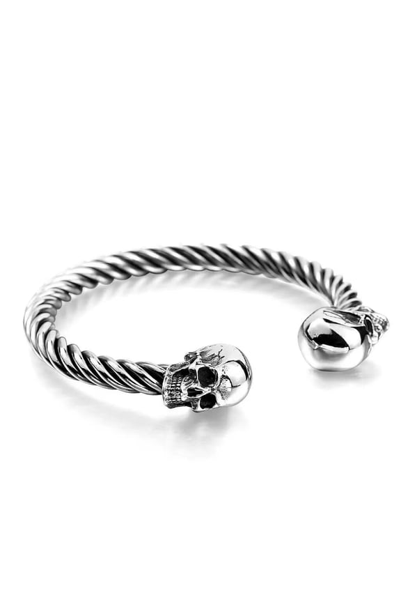 Mens Silver Skull Skeleton Cuff Bracelet Gothic Punk Jewelry Stainless Steel