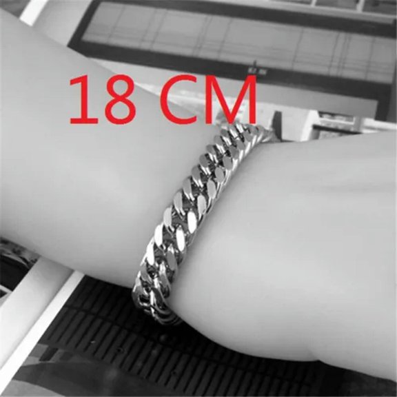 HOOUN Mens Silver Stainless Steel Bracelet Heavy Wristband Bangle Cuff Chain Jewelry-18CM