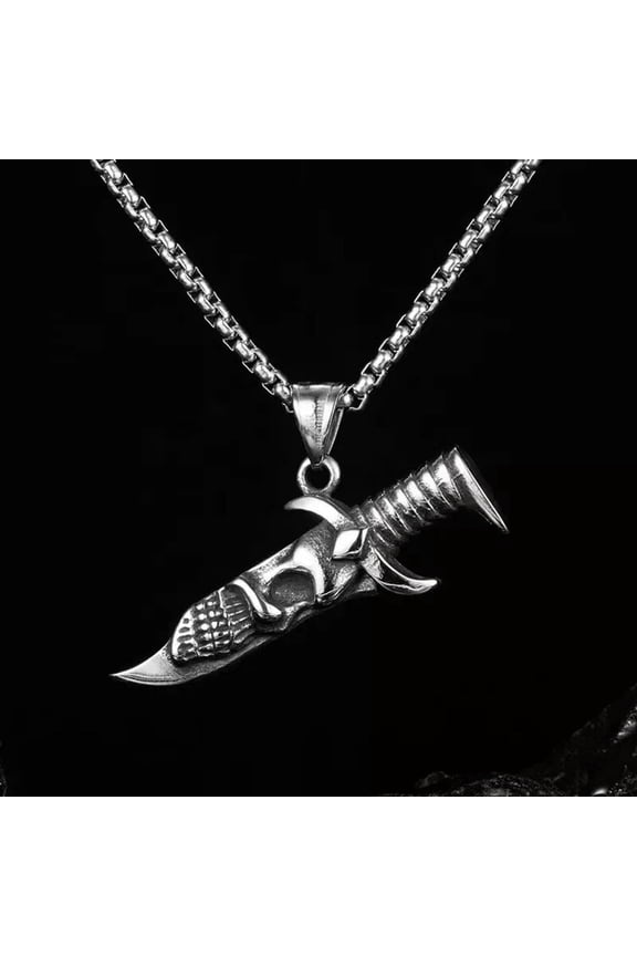 Mens Skeleton Dagger Pendant Punk Rock Biker Necklace Stainless Steel Chain 24"