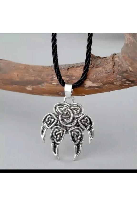 Mens Slavic Statement Viking Bear Claw Antique Silver Pendant Necklace