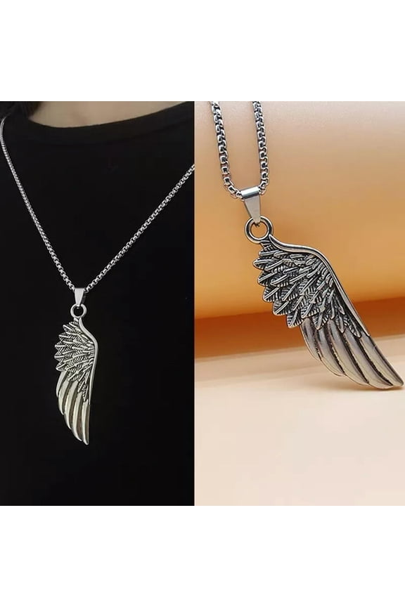 Mens Stainless Steel Angel Wing Feather Pendant Necklace For Men Women Punk Vint