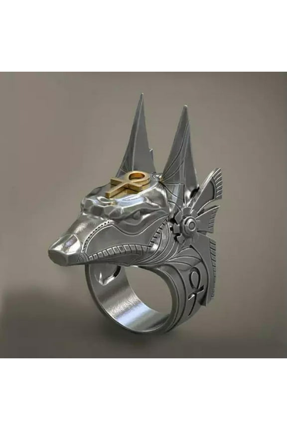 Mens Stainless Steel Anubis God Ring Ancient Egyptian Pharaoh Jewelry Size 7-12-01#-8