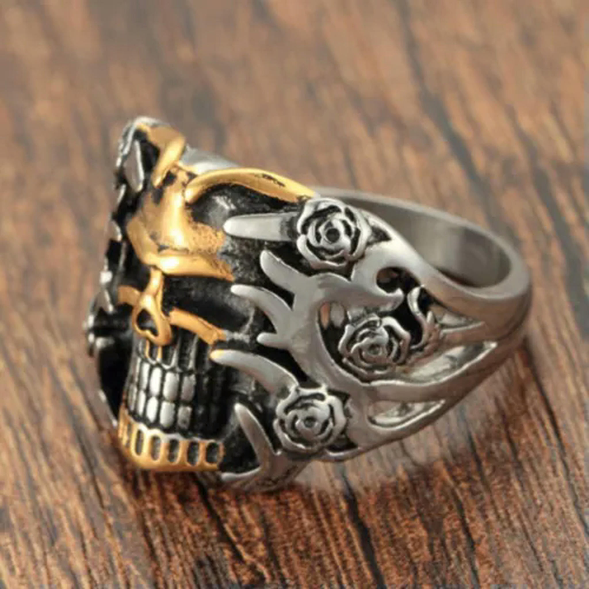 HOOUN Mens Stainless Steel Gothic Rings Steam Punk Biker Flower ...