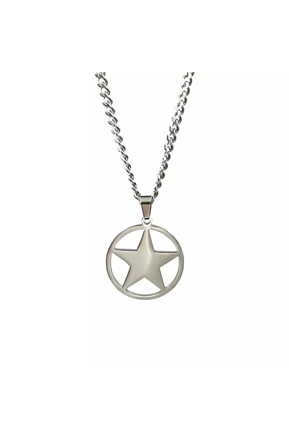 Mens Stainless Steel Pentagram Necklace Five-pointed Star Pendant Polished 24''
