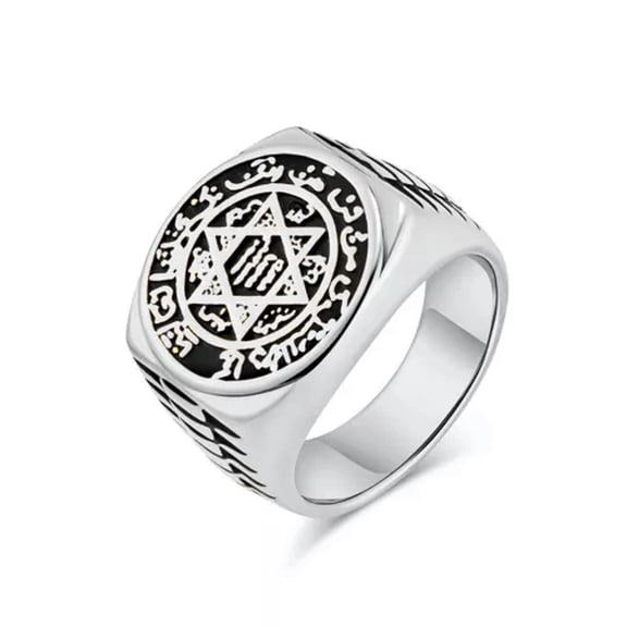 HOOUN Mens Stainless Steel Star of David Hexagram Religious Ring Biker Band Jewelry-Silver-11