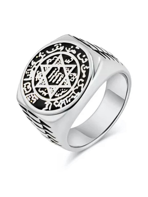 Mens Stainless Steel Star of David Hexagram Religious Ring Biker Band Jewelry-Silver-7