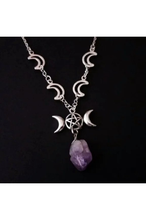 Mens Star Pentagram Inverted Pentacle Necklace Wicca Women Chain Silver Jewelry-10#Pentagram Crescent Moon Cry...