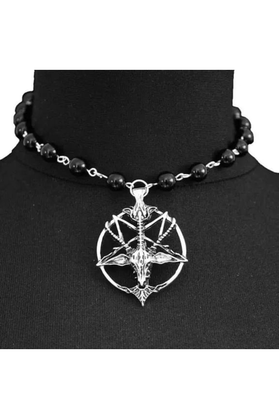 Mens Star Pentagram Inverted Pentacle Necklace Wicca Women Chain Silver Jewelry-9#Skeletons sheep head Pentagram