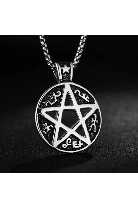 Mens Supernatural Devils Trap Symbol Sigil Pentagram Pendant Necklace Chain 24"