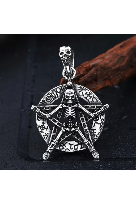 Mens Unisex Gothic Star Skull Pendant Necklace Punk Retro Rock Jewelry Chain 24"