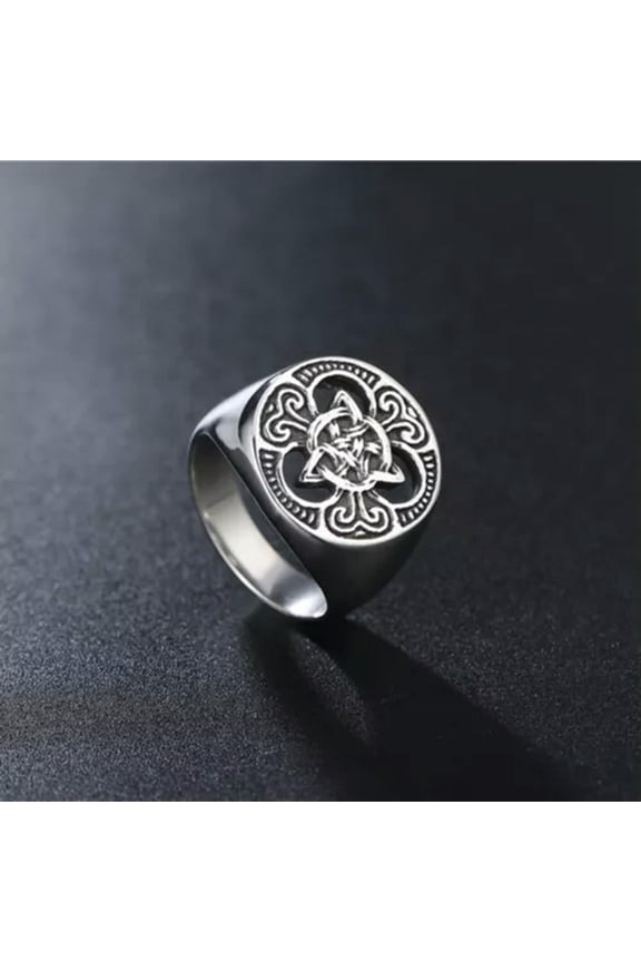 Mens Viking Stainless Steel Ring Runes Compass Adjustable Ring Nordic Jewelry-10-#14