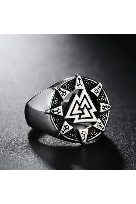 Mens Viking Stainless Steel Ring Runes Compass Adjustable Ring Nordic Jewelry-9-#12