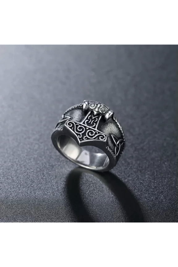 Mens Viking Stainless Steel Ring Runes Compass Adjustable Ring Nordic Jewelry-9-#13