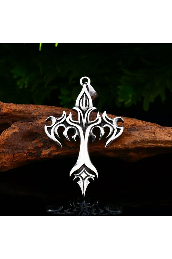 Mens Vintage Gothic Cross Pendant Necklace Hip Hop Jewelry Silver Box Chain 24"