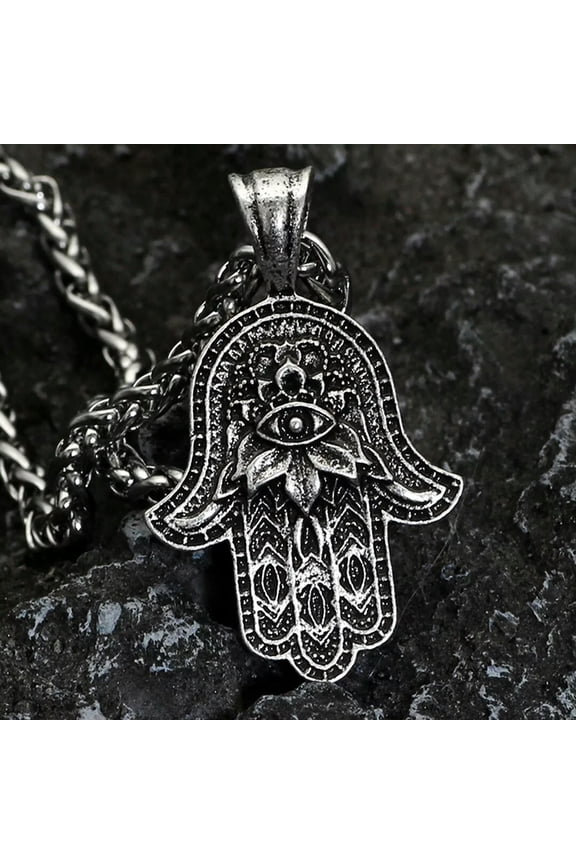 Mens Vintage Hamsa Hand with Evil Eye Pendant Necklace Protection Jewelry 24"
