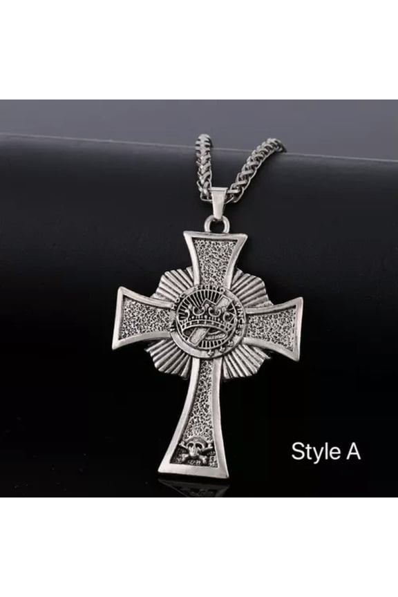 Mens Vintage Masonic Cross w. Crown Pendant Necklace Christian Jewelry Chain 24"-Style A