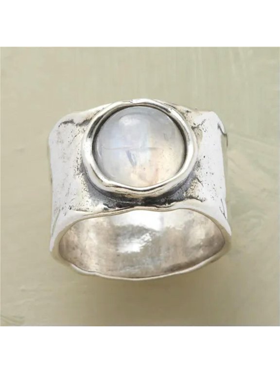 Mens Vintage Silver Boho Moonstone Wide Ring Punk Rock Rings Party Jewelry Gift-1#-8