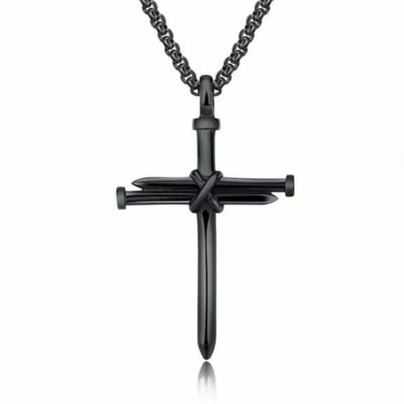 HOOUN Mens Women Chain Necklace Black Cross Stainless Steel Pendant Crucifix Jesus UK-Black