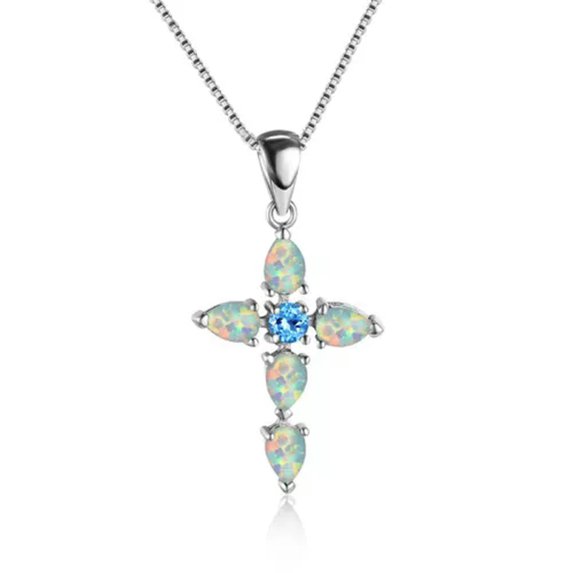 HOOUN Mens Women Chain Necklace Black Cross Stainless Steel Pendant Crucifix Jesus UK-Blue