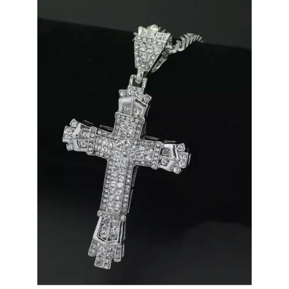 HOOUN Mens Women Chain Necklace Cross Stainless Steel Pendant Crucifix Jesus UK Gift-Silver