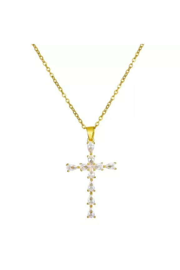 Mens Women Chain Necklace Cross Wing Shinny Pendant Angel Crucifix Jesus Gift-Gold