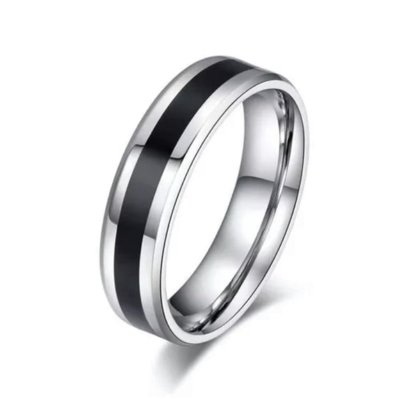 HOOUN Mens Womens Black Silver Simple Plain Ring Band Stainless Steel 6mm Size 6-13-13