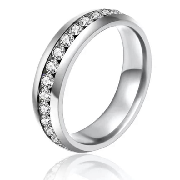 HOOUN Mens Womens Stainless Steel Ring Silver Gold Cubic Zircon Promise Wedding Band-12-Silver