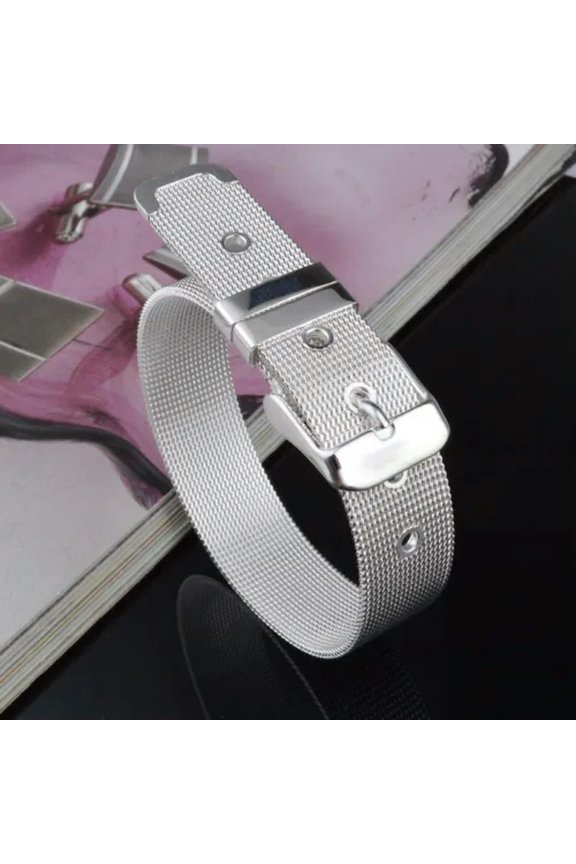 Metal Strap Band Fashion Mesh Web Adjustable Belt Bracelet Buckle Silver Gift-L