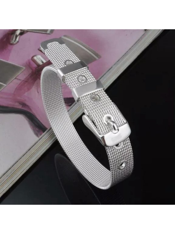 Metal Strap Band Fashion Mesh Web Adjustable Belt Bracelet Buckle Silver Gift-S