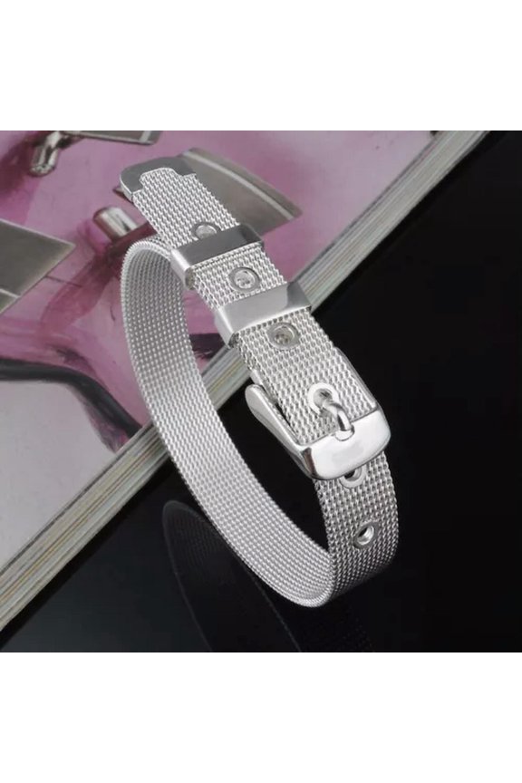 Metal Strap Band Fashion Mesh Web Adjustable Belt Bracelet Buckle Silver Gift-S