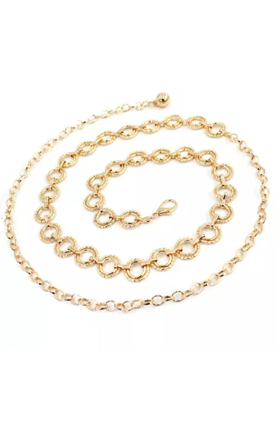 Metal Waist Jewelry Chain Adjustable Body Link Belts Suit Dress Thin Waist Be:yq-Gold