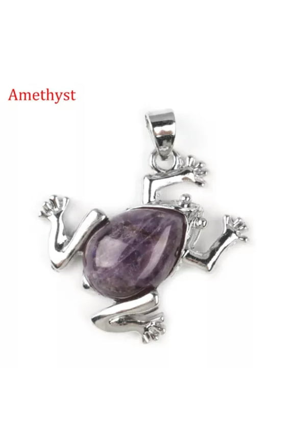 Mini Chakra Crystal Frog Pendants Bead Quartz Stone Energy Amulet Reiki Healing-Amethyst-1PC (Random Pick)