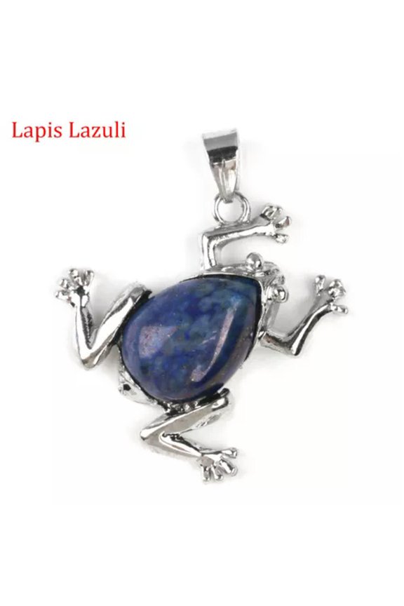 Mini Chakra Crystal Frog Pendants Bead Quartz Stone Energy Amulet Reiki Healing-Lapis Lazuli-1PC (Random Pick)